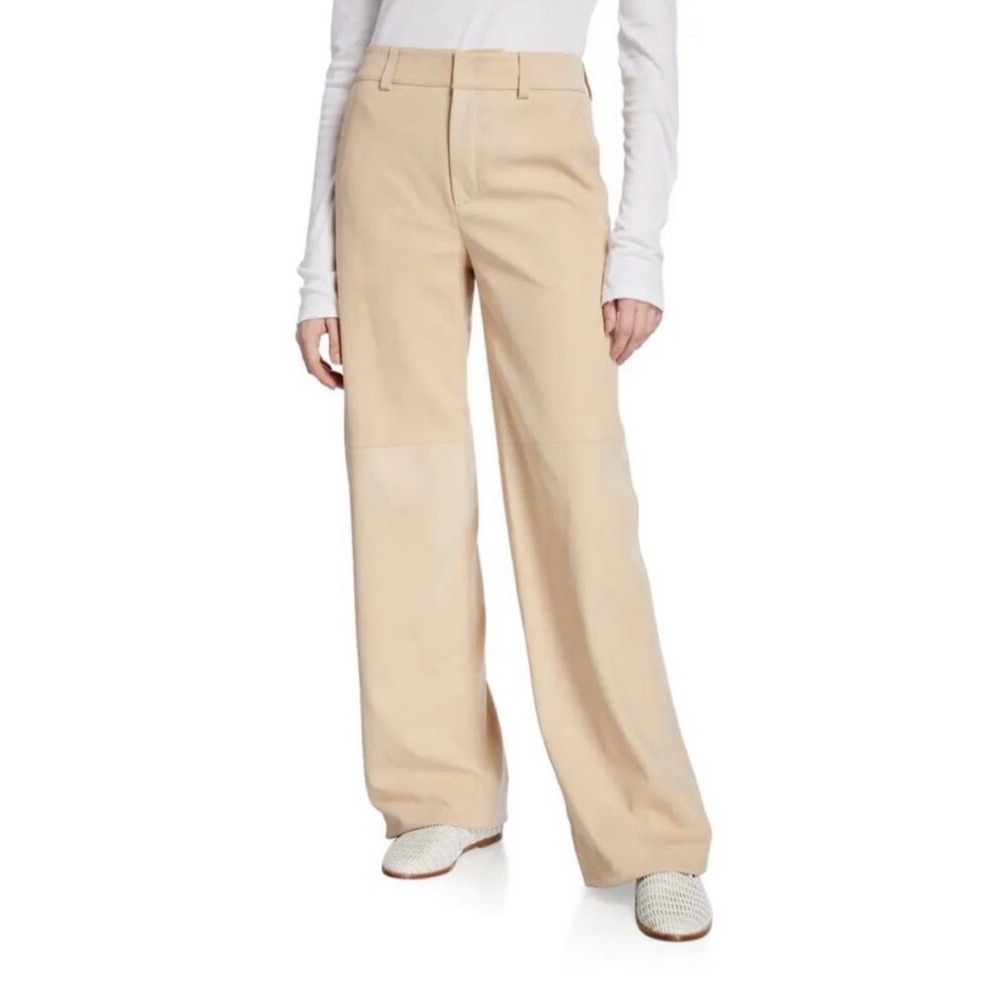 Wayf New With Tag Faux Leather Straight Leg Pants Beige